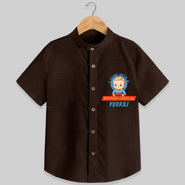 Celebrate The Super Kids Theme With "I Come with a Warning Label" Personalized Kids Shirts - CHOCOLATE BROWN - 0 - 6 Months Old (Chest 21")