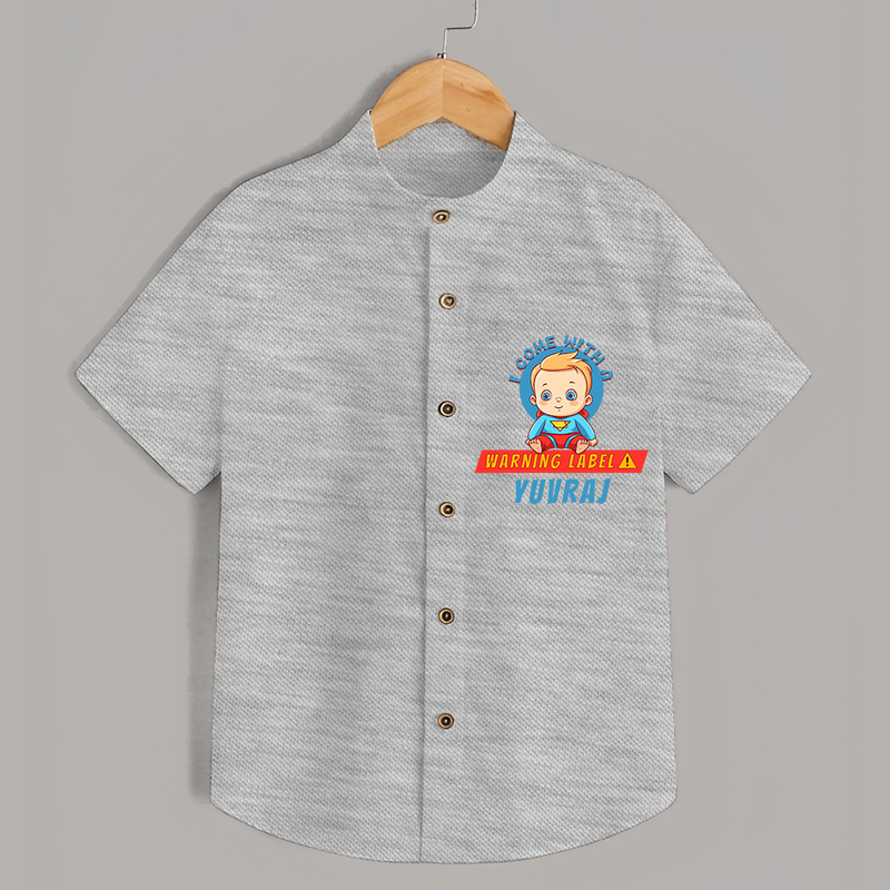 Celebrate The Super Kids Theme With "I Come with a Warning Label" Personalized Kids Shirts - GREY SLUB - 0 - 6 Months Old (Chest 21")