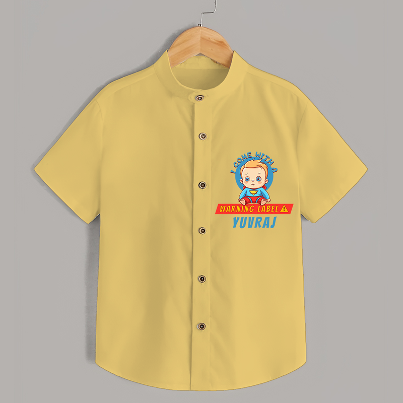 Celebrate The Super Kids Theme With "I Come with a Warning Label" Personalized Kids Shirts - YELLOW - 0 - 6 Months Old (Chest 21")
