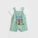 Celebrate The Super Kids Theme With "Ready to Save the Day" Personalized Dungaree set for your Baby - LIGHT GREEN - 0 - 5 Months Old (Chest 17")