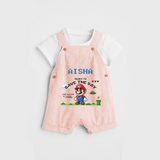 Celebrate The Super Kids Theme With "Ready to Save the Day" Personalized Dungaree set for your Baby - PEACH - 0 - 5 Months Old (Chest 17")