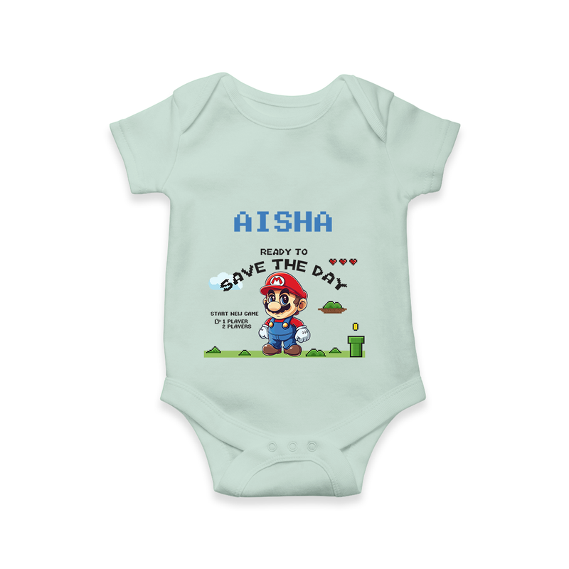 Celebrate The Super Kids Theme With "Ready to Save the Day" Personalized Romper For your Baby - MINT GREEN - 0 - 3 Months Old (Chest 16")