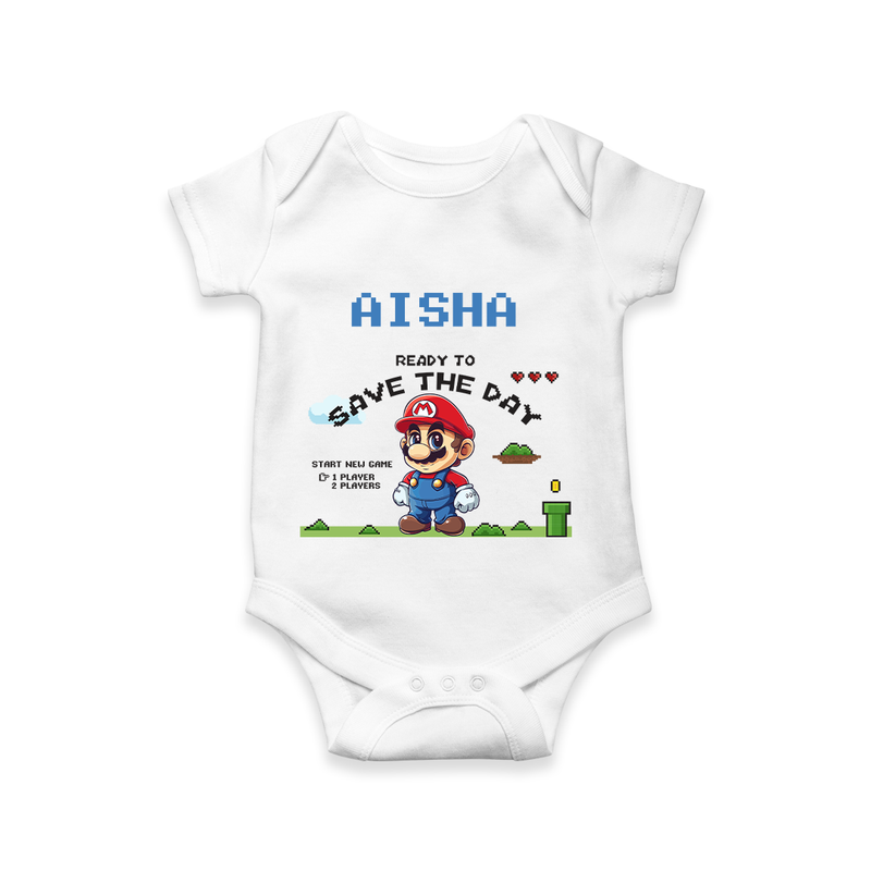 Celebrate The Super Kids Theme With "Ready to Save the Day" Personalized Romper For your Baby - WHITE - 0 - 3 Months Old (Chest 16")