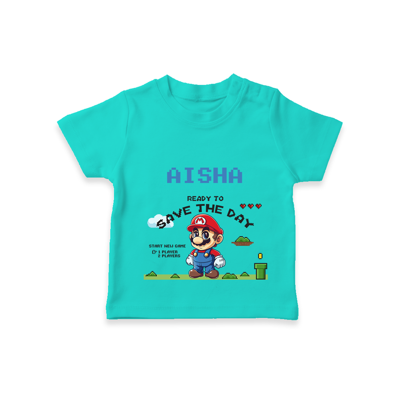 Celebrate The Super Kids Theme With "Ready to Save the Day" Personalized Kids T-shirt - TEAL - 0 - 5 Months Old (Chest 17")