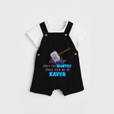 Celebrate The Super Kids Theme With "Only the Worthy Shall Pick Me Up" Personalized Dungaree set for your Baby - BLACK - 0 - 5 Months Old (Chest 17")