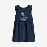 Celebrate The Super Kids Theme With "Only the Worthy Shall Pick Me Up" Personalized Frock for your Baby - NAVY BLUE - 0 - 6 Months Old (Chest 18")