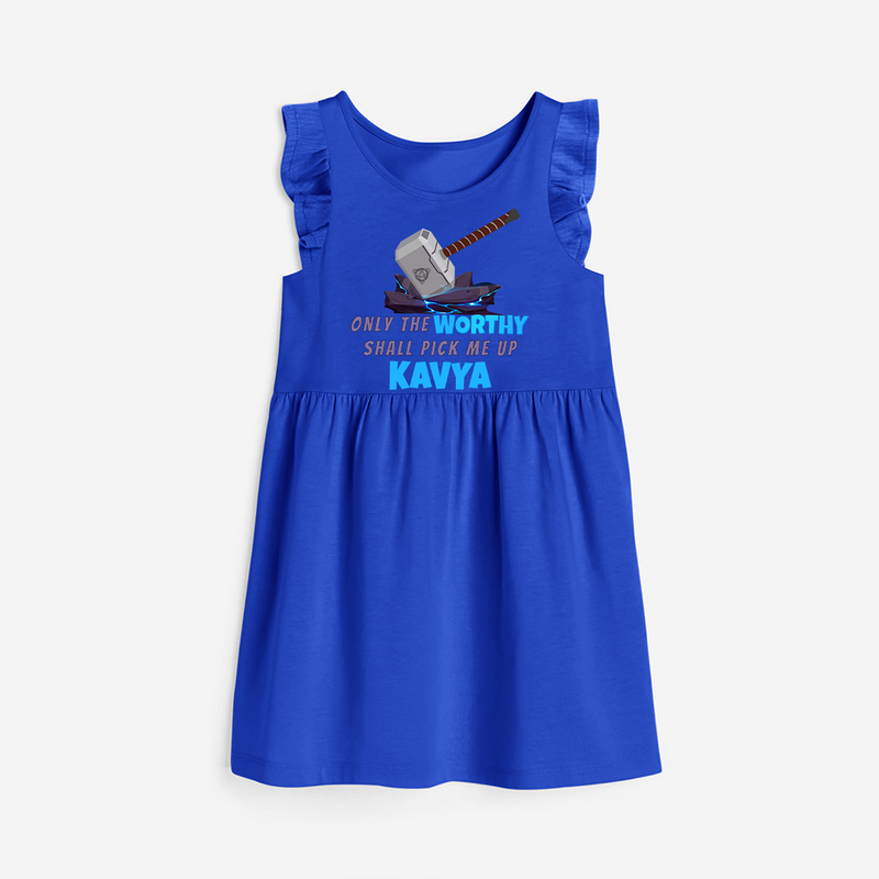 Celebrate The Super Kids Theme With "Only the Worthy Shall Pick Me Up" Personalized Frock for your Baby - ROYAL BLUE - 0 - 6 Months Old (Chest 18")