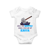 Celebrate The Super Kids Theme With "Only the Worthy Shall Pick Me Up" Personalized Romper For your Baby - WHITE - 0 - 3 Months Old (Chest 16")