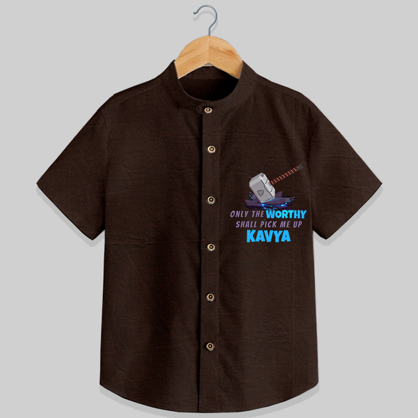 Celebrate The Super Kids Theme With "Only the Worthy Shall Pick Me Up" Personalized Kids Shirts - CHOCOLATE BROWN - 0 - 6 Months Old (Chest 21")