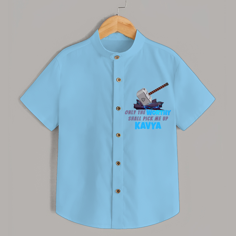 Celebrate The Super Kids Theme With "Only the Worthy Shall Pick Me Up" Personalized Kids Shirts - SKY BLUE - 0 - 6 Months Old (Chest 21")