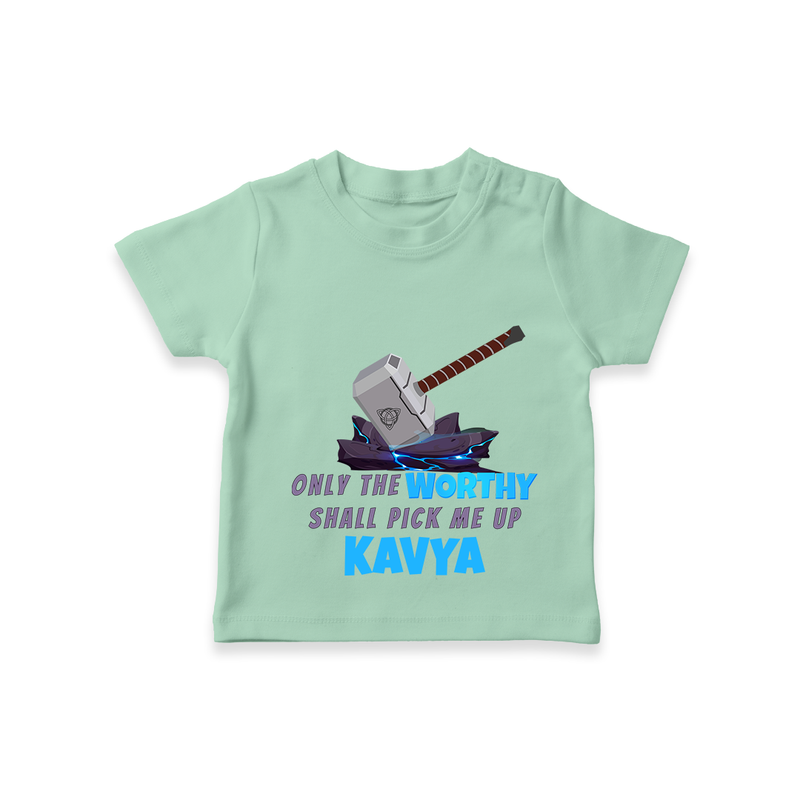 Celebrate The Super Kids Theme With "Only the Worthy Shall Pick Me Up" Personalized Kids T-shirt - MINT GREEN - 0 - 5 Months Old (Chest 17")