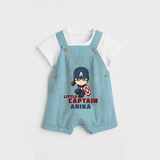 Celebrate The Super Kids Theme With "Little Captain" Personalized Dungaree set for your Baby - ARCTIC BLUE - 0 - 5 Months Old (Chest 17")