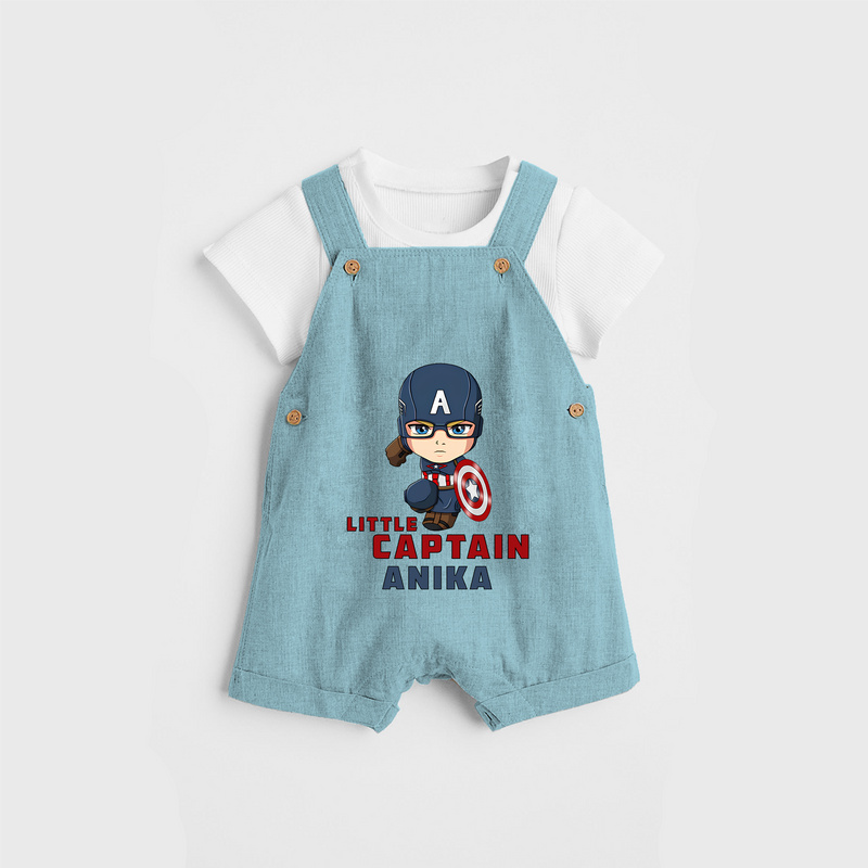 Celebrate The Super Kids Theme With "Little Captain" Personalized Dungaree set for your Baby - ARCTIC BLUE - 0 - 5 Months Old (Chest 17")