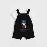 Celebrate The Super Kids Theme With "Little Captain" Personalized Dungaree set for your Baby - BLACK - 0 - 5 Months Old (Chest 17")