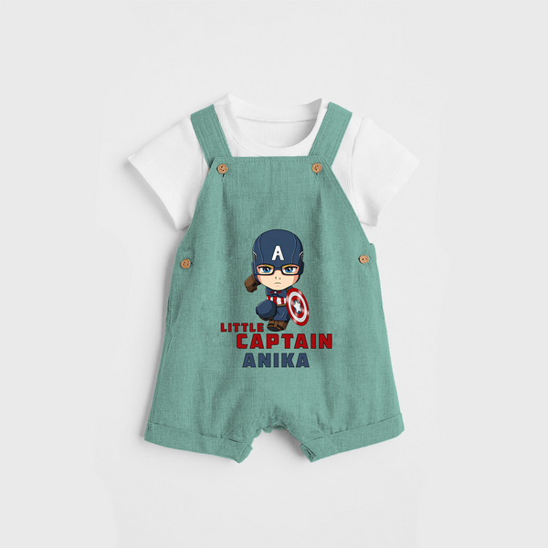 Celebrate The Super Kids Theme With "Little Captain" Personalized Dungaree set for your Baby - LIGHT GREEN - 0 - 5 Months Old (Chest 17")