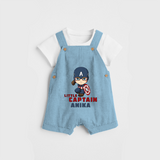 Celebrate The Super Kids Theme With "Little Captain" Personalized Dungaree set for your Baby - SKY BLUE - 0 - 5 Months Old (Chest 17")