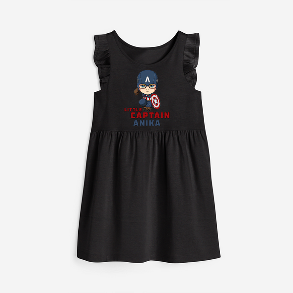 Celebrate The Super Kids Theme With "Little Captain" Personalized Frock for your Baby - BLACK - 0 - 6 Months Old (Chest 18")