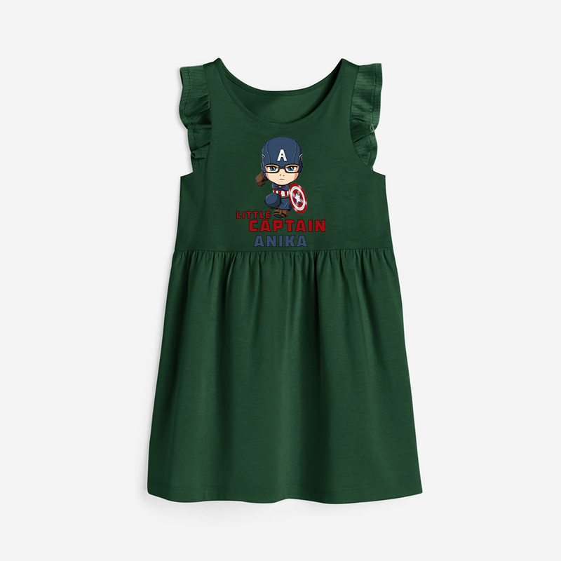 Celebrate The Super Kids Theme With "Little Captain" Personalized Frock for your Baby - BOTTLE GREEN - 0 - 6 Months Old (Chest 18")