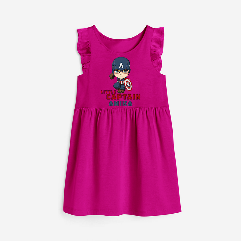 Celebrate The Super Kids Theme With "Little Captain" Personalized Frock for your Baby - HOT PINK - 0 - 6 Months Old (Chest 18")