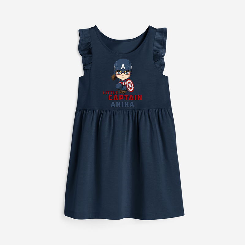 Celebrate The Super Kids Theme With "Little Captain" Personalized Frock for your Baby - NAVY BLUE - 0 - 6 Months Old (Chest 18")