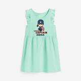 Celebrate The Super Kids Theme With "Little Captain" Personalized Frock for your Baby - TEAL GREEN - 0 - 6 Months Old (Chest 18")