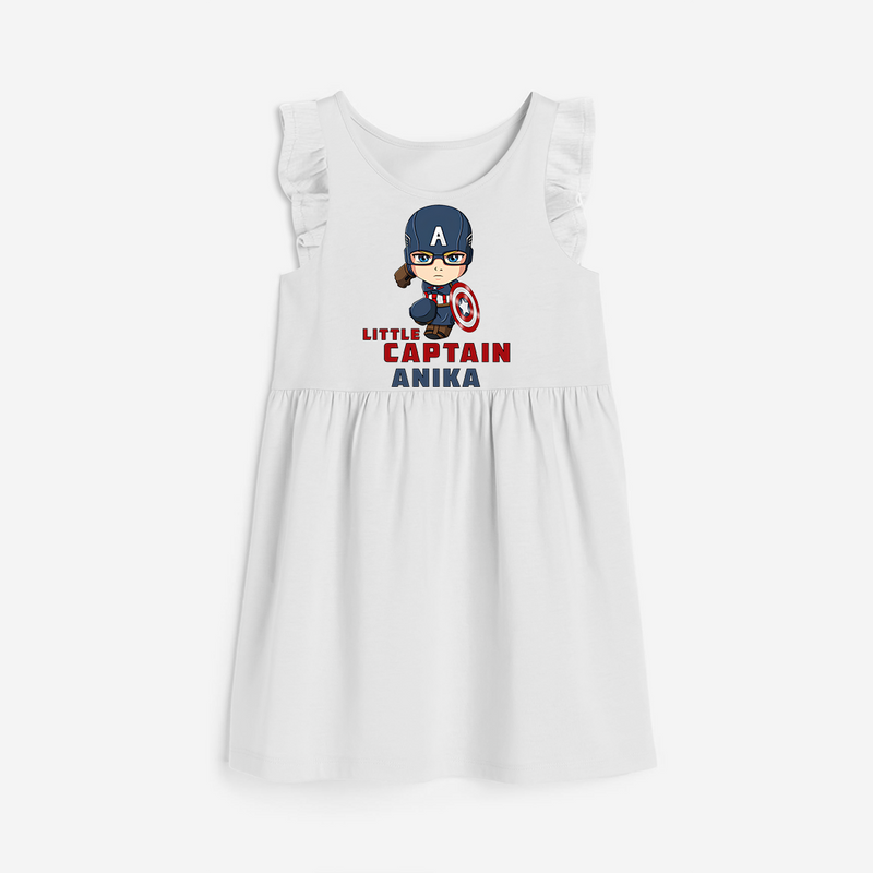 Celebrate The Super Kids Theme With "Little Captain" Personalized Frock for your Baby - WHITE - 0 - 6 Months Old (Chest 18")