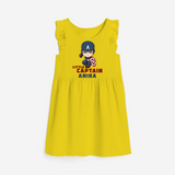 Celebrate The Super Kids Theme With "Little Captain" Personalized Frock for your Baby - YELLOW - 0 - 6 Months Old (Chest 18")