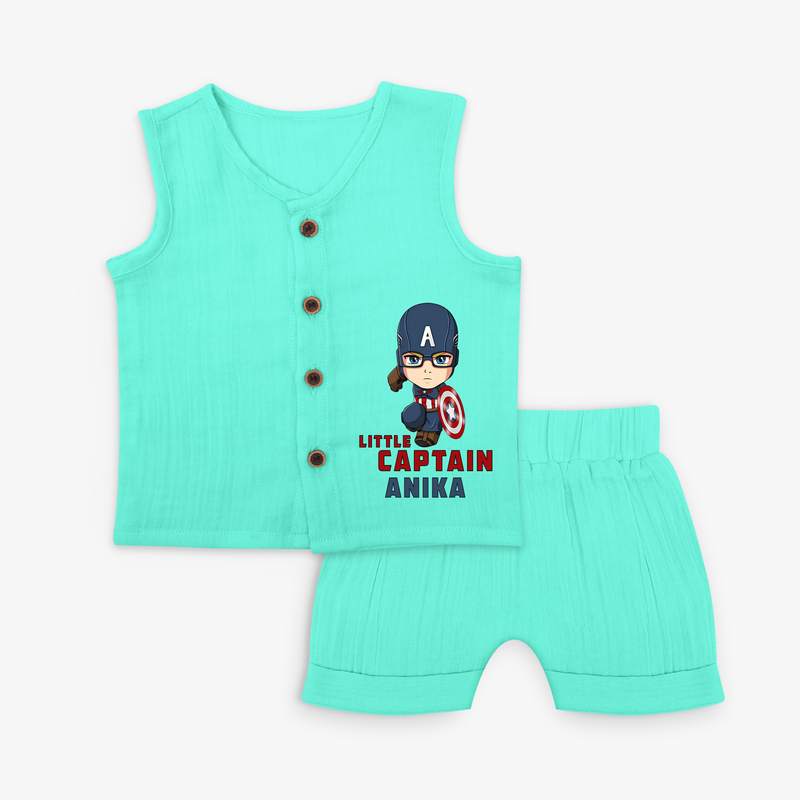 Celebrate The Super Kids Theme With "Little Captain" Personalized Jabla set for your Baby - AQUA GREEN - 0 - 3 Months Old (Chest 9.8")