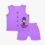 Celebrate The Super Kids Theme With "Little Captain" Personalized Jabla set for your Baby - PURPLE - 0 - 3 Months Old (Chest 9.8")