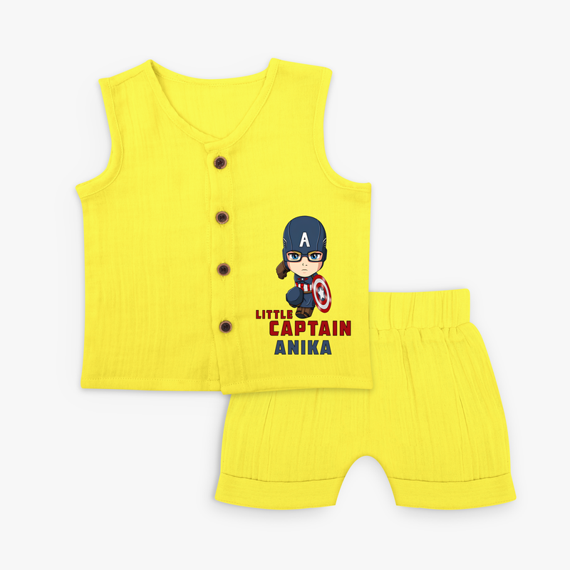 Celebrate The Super Kids Theme With "Little Captain" Personalized Jabla set for your Baby - YELLOW - 0 - 3 Months Old (Chest 9.8")