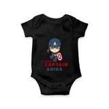 Celebrate The Super Kids Theme With "Little Captain" Personalized Romper For your Baby - BLACK - 0 - 3 Months Old (Chest 16")