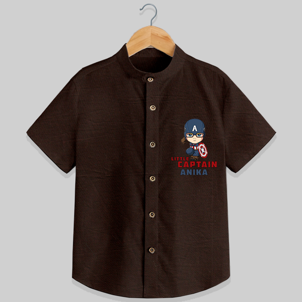 Celebrate The Super Kids Theme With "Little Captain" Personalized Kids Shirts - CHOCOLATE BROWN - 0 - 6 Months Old (Chest 21")