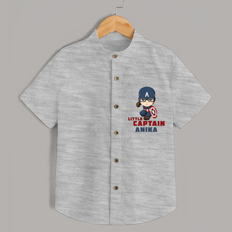 Celebrate The Super Kids Theme With "Little Captain" Personalized Kids Shirts - GREY SLUB - 0 - 6 Months Old (Chest 21")
