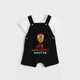 Celebrate The Super Kids Theme With "Little Ironman" Personalized Dungaree set for your Baby - BLACK - 0 - 5 Months Old (Chest 17")