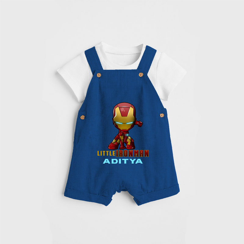 Celebrate The Super Kids Theme With "Little Ironman" Personalized Dungaree set for your Baby - COBALT BLUE - 0 - 5 Months Old (Chest 17")