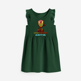 Celebrate The Super Kids Theme With "Little Ironman" Personalized Frock for your Baby - BOTTLE GREEN - 0 - 6 Months Old (Chest 18")