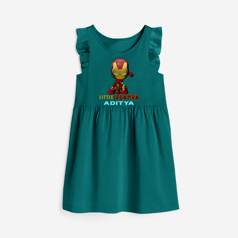 Celebrate The Super Kids Theme With "Little Ironman" Personalized Frock for your Baby - MYRTLE GREEN - 0 - 6 Months Old (Chest 18")