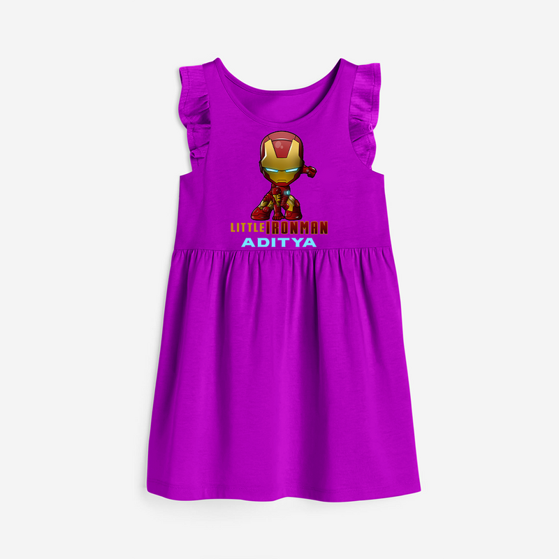 Celebrate The Super Kids Theme With "Little Ironman" Personalized Frock for your Baby - PURPLE - 0 - 6 Months Old (Chest 18")