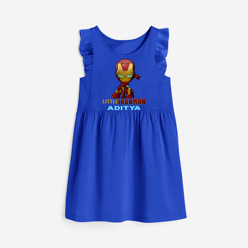 Celebrate The Super Kids Theme With "Little Ironman" Personalized Frock for your Baby - ROYAL BLUE - 0 - 6 Months Old (Chest 18")