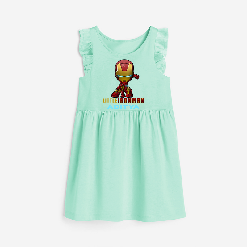 Celebrate The Super Kids Theme With "Little Ironman" Personalized Frock for your Baby - TEAL GREEN - 0 - 6 Months Old (Chest 18")