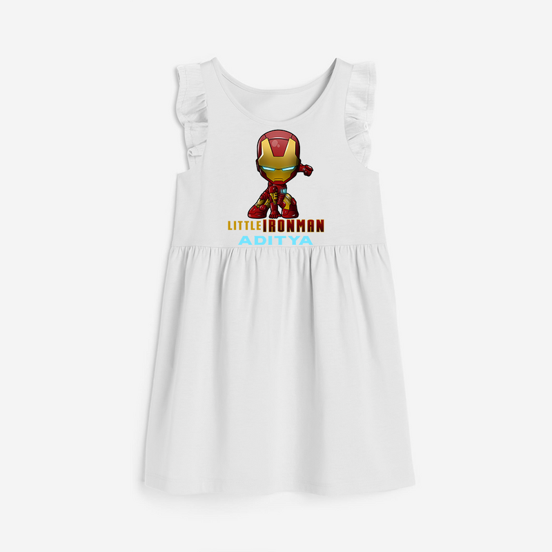 Celebrate The Super Kids Theme With "Little Ironman" Personalized Frock for your Baby - WHITE - 0 - 6 Months Old (Chest 18")