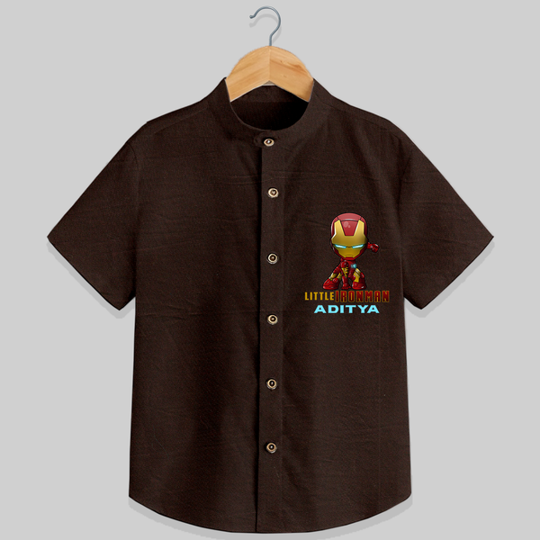 Celebrate The Super Kids Theme With "Little Ironman" Personalized Kids Shirts - CHOCOLATE BROWN - 0 - 6 Months Old (Chest 21")