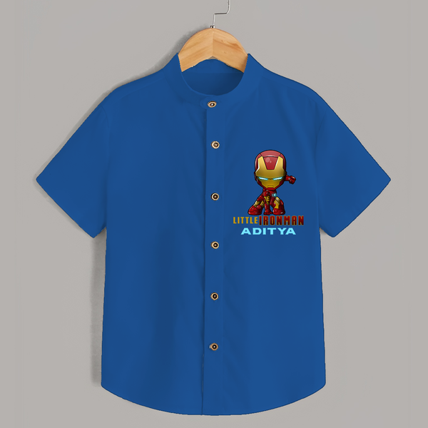Celebrate The Super Kids Theme With "Little Ironman" Personalized Kids Shirts - COBALT BLUE - 0 - 6 Months Old (Chest 21")