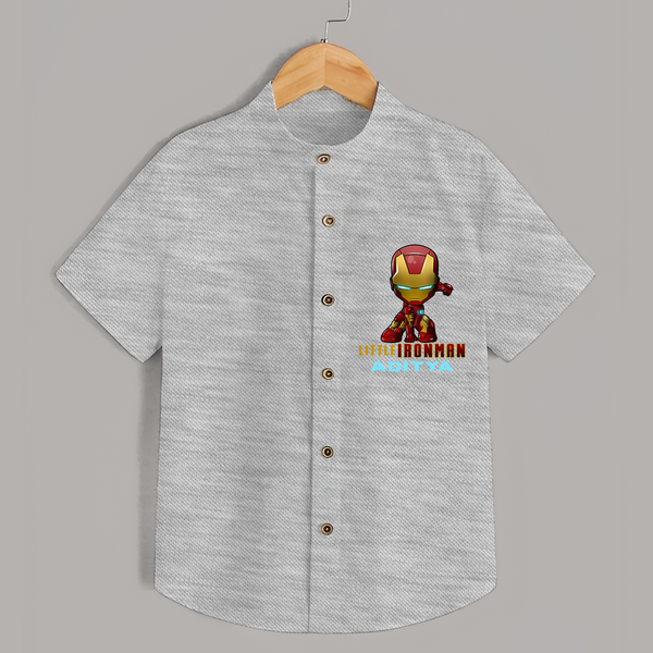 Celebrate The Super Kids Theme With "Little Ironman" Personalized Kids Shirts - GREY SLUB - 0 - 6 Months Old (Chest 21")