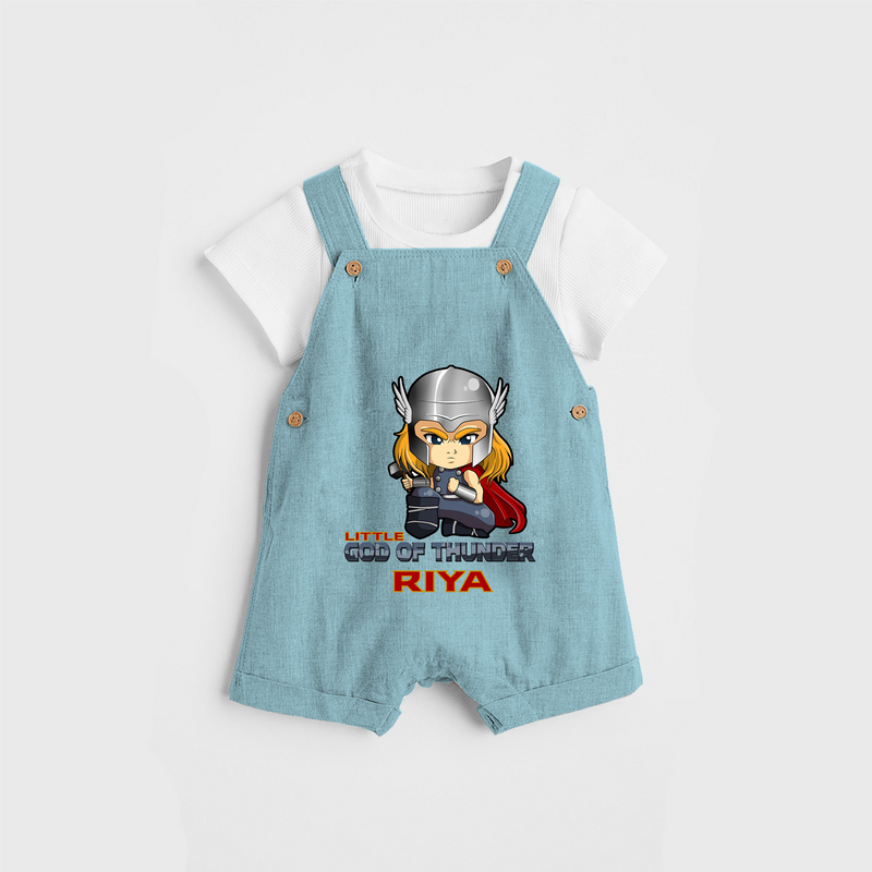 Celebrate The Super Kids Theme With "Little God Of Thunder" Personalized Dungaree set for your Baby - ARCTIC BLUE - 0 - 5 Months Old (Chest 17")