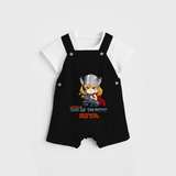 Celebrate The Super Kids Theme With "Little God Of Thunder" Personalized Dungaree set for your Baby - BLACK - 0 - 5 Months Old (Chest 17")