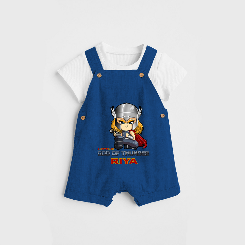 Celebrate The Super Kids Theme With "Little God Of Thunder" Personalized Dungaree set for your Baby - COBALT BLUE - 0 - 5 Months Old (Chest 17")