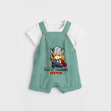 Celebrate The Super Kids Theme With "Little God Of Thunder" Personalized Dungaree set for your Baby - LIGHT GREEN - 0 - 5 Months Old (Chest 17")