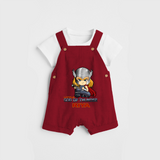 Celebrate The Super Kids Theme With "Little God Of Thunder" Personalized Dungaree set for your Baby - RED - 0 - 5 Months Old (Chest 17")