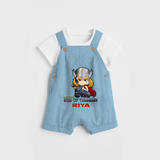 Celebrate The Super Kids Theme With "Little God Of Thunder" Personalized Dungaree set for your Baby - SKY BLUE - 0 - 5 Months Old (Chest 17")